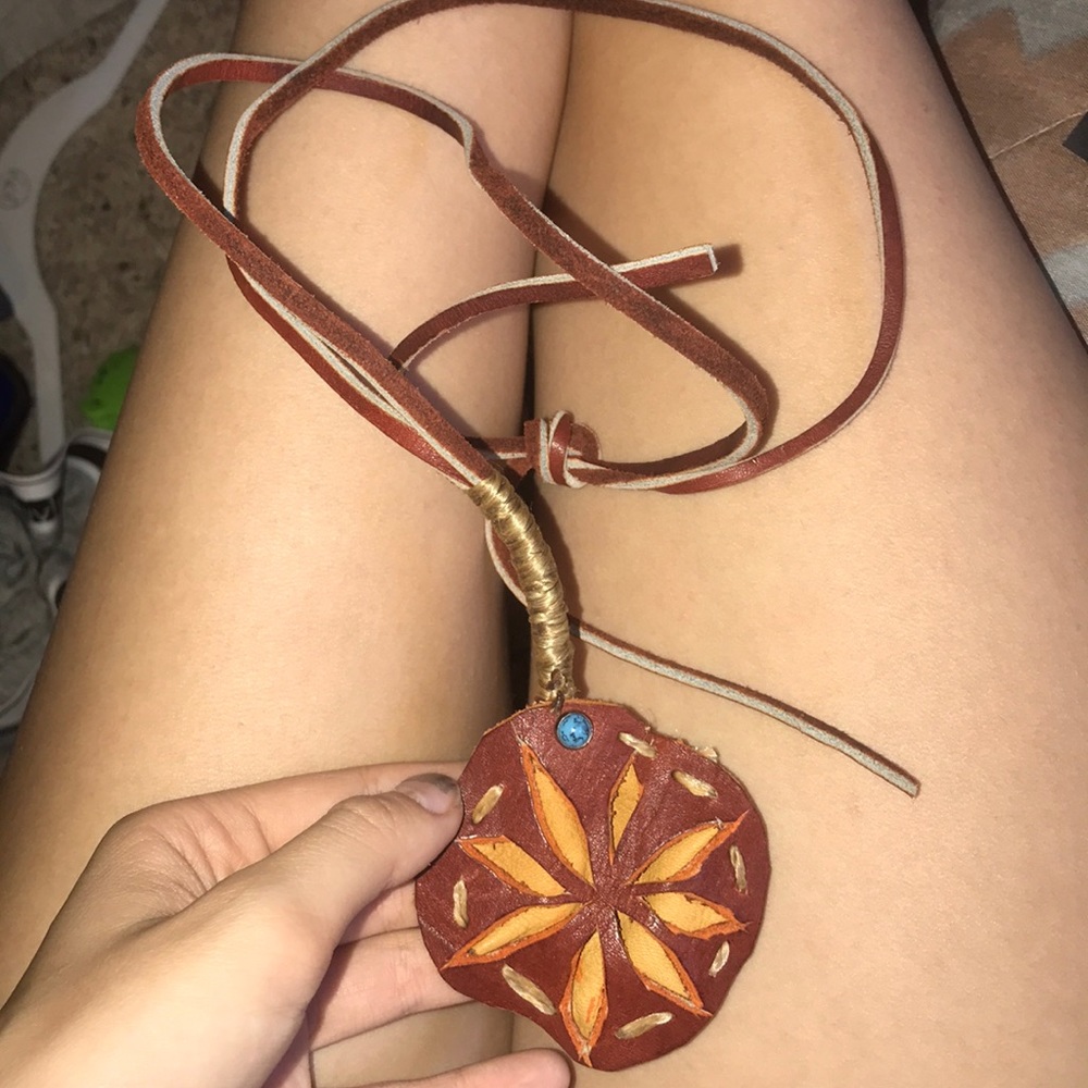 Homemade leather and turquoise necklace